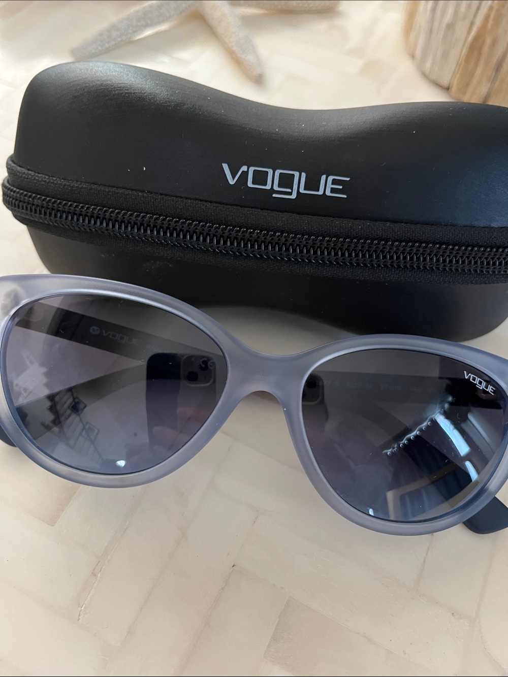 New Vogue Women's Blue Gray Sunglasses - Classic Cat-Eye Style